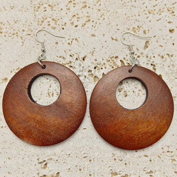 Beryohz Ethnic Fashion Women's Wood Geometric Earrings Ear Studs Hook Wooden Drop Dangle Gift