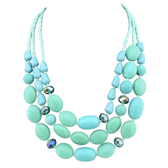 BOCAR Layered Strands Natural Turquoise Statement Chunky Necklace for Women  (114)