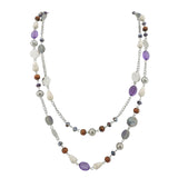 BOCAR Link Chain 2 Layer Crystal Wood Acrylic Colorful Women Party Long Necklace Gift