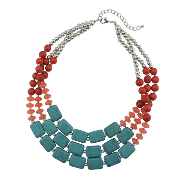 BOCAR Statement 3 Strand Turquoise Colorful Chunky Necklace for Women Gifts