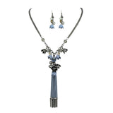 Bocar Long 2 Layer Chain Unique Flower Pendant Tassels Necklace Earrings Women Jewelry Set