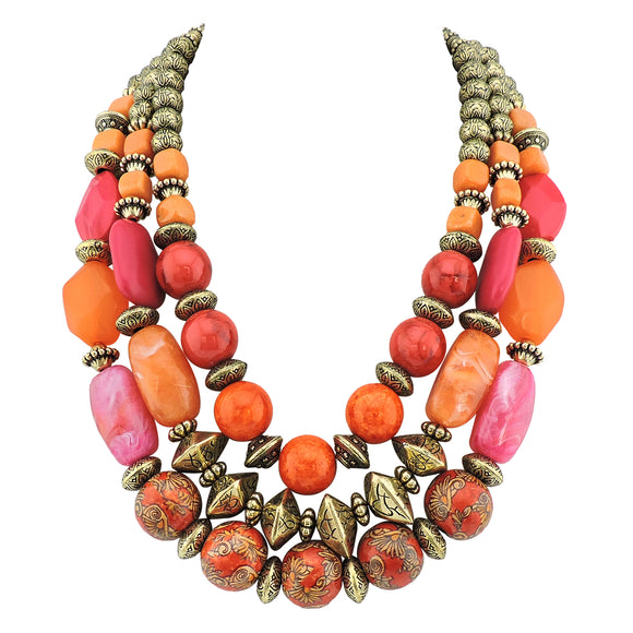 BOCAR 3 Layer Chunky Statement Beaded Necklace Fashion Multi Layer Women Collar Necklace