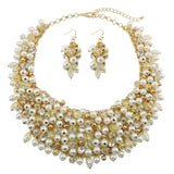 BOCAR Fashion Faux Pearl Crystal Chunky Collar Statement Necklace Earring Set for Women Gift