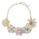 BOCAR 5 Flower Braided Crystal Statement Chunky Necklace Bib Collar Pearl Jewelry for Women