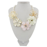 BOCAR 5 Flower Braided Crystal Statement Chunky Necklace Bib Collar Pearl Jewelry for Women