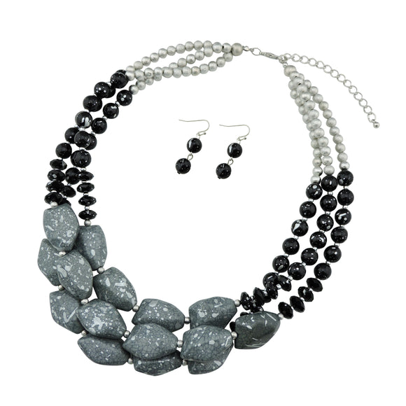 Bocar Multi Layer Necklace for Women Beads Statement Chunky Necklace and Earring Set