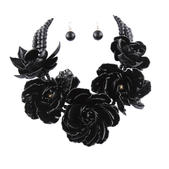 BOCAR Statement Big Pendant Pearl Flower Necklace Earrings Jewelry Set for Women